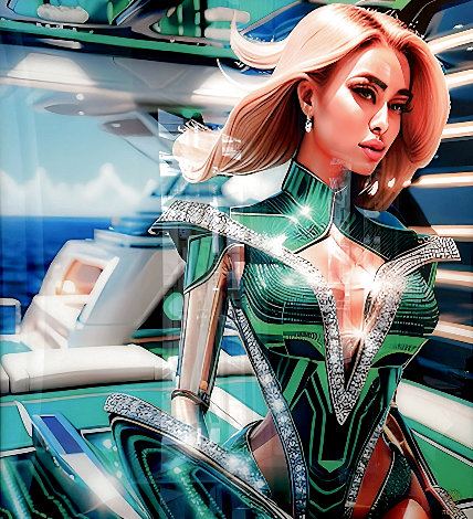 2100 AD Beyonce Vacationing at Cyborg Cape 2022 44x44 - Huge Original Painting -  RO | RO